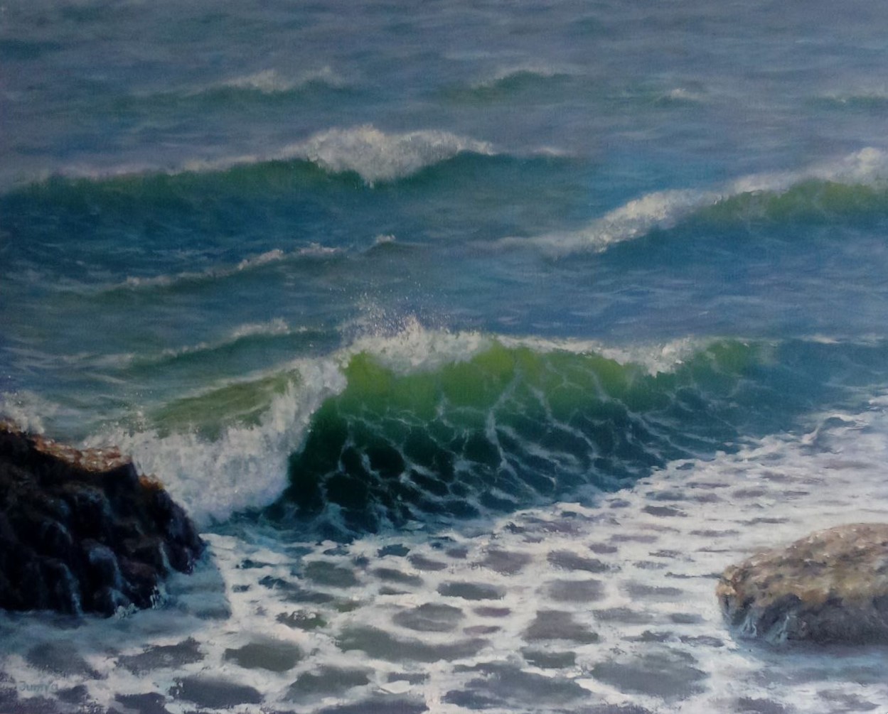 Painting of Rocks and the blue sea