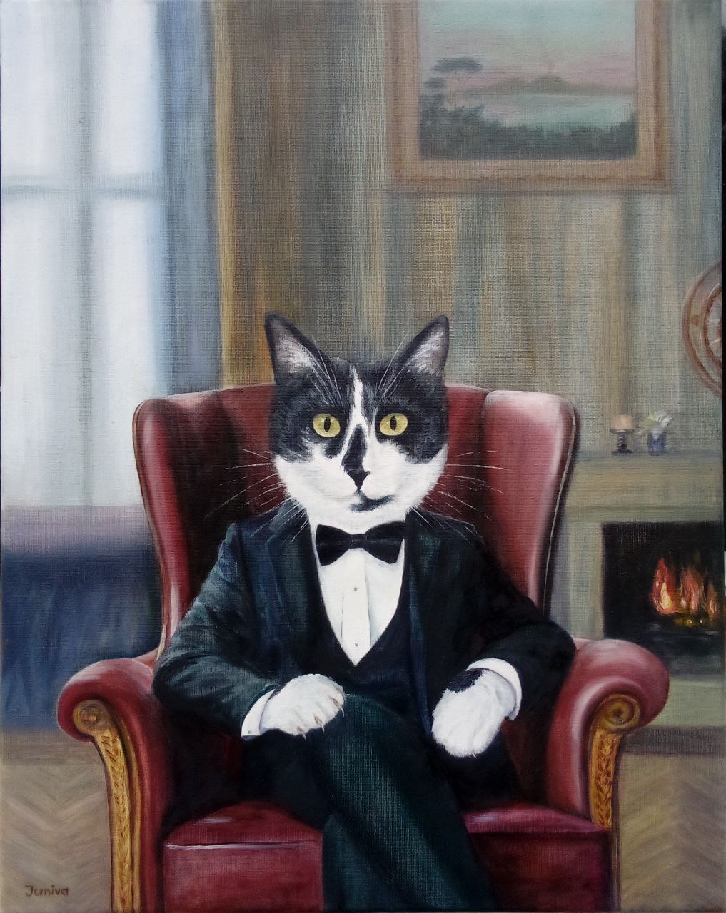 An italian cat-gentleman in the armchair