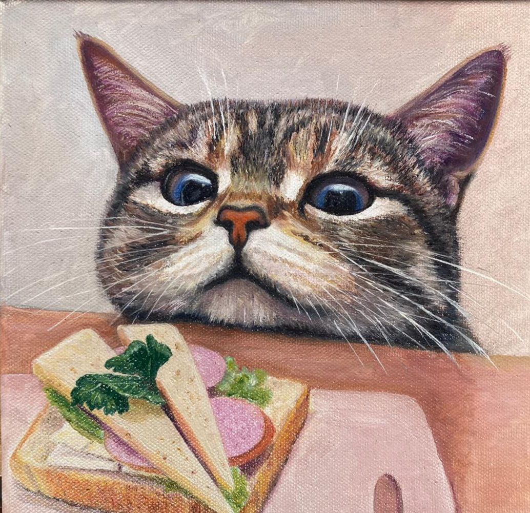 A cat and a sandwich