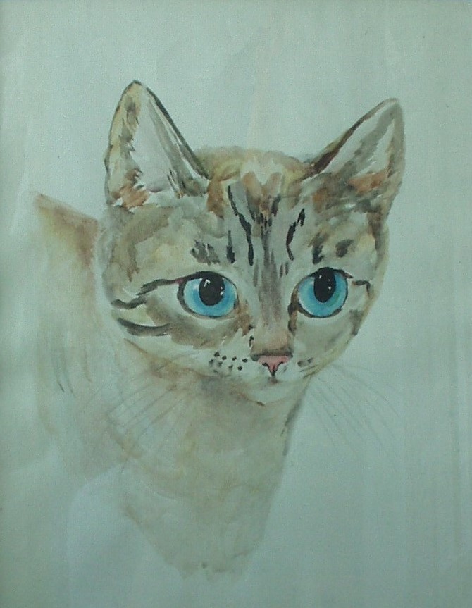 The cat with blue eyes in watercolor