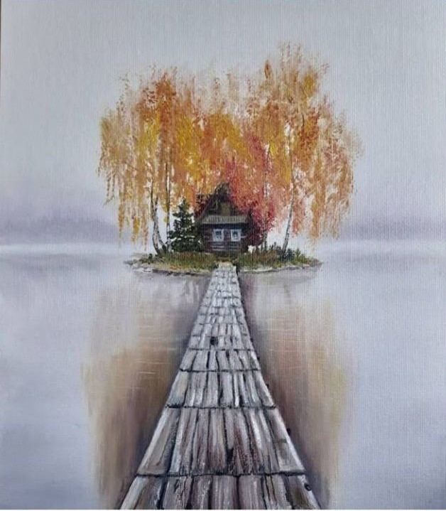 A small house in the middle of the lake